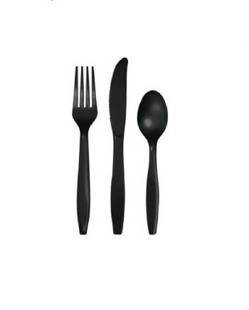 Plastic black knife,folks and spoons
