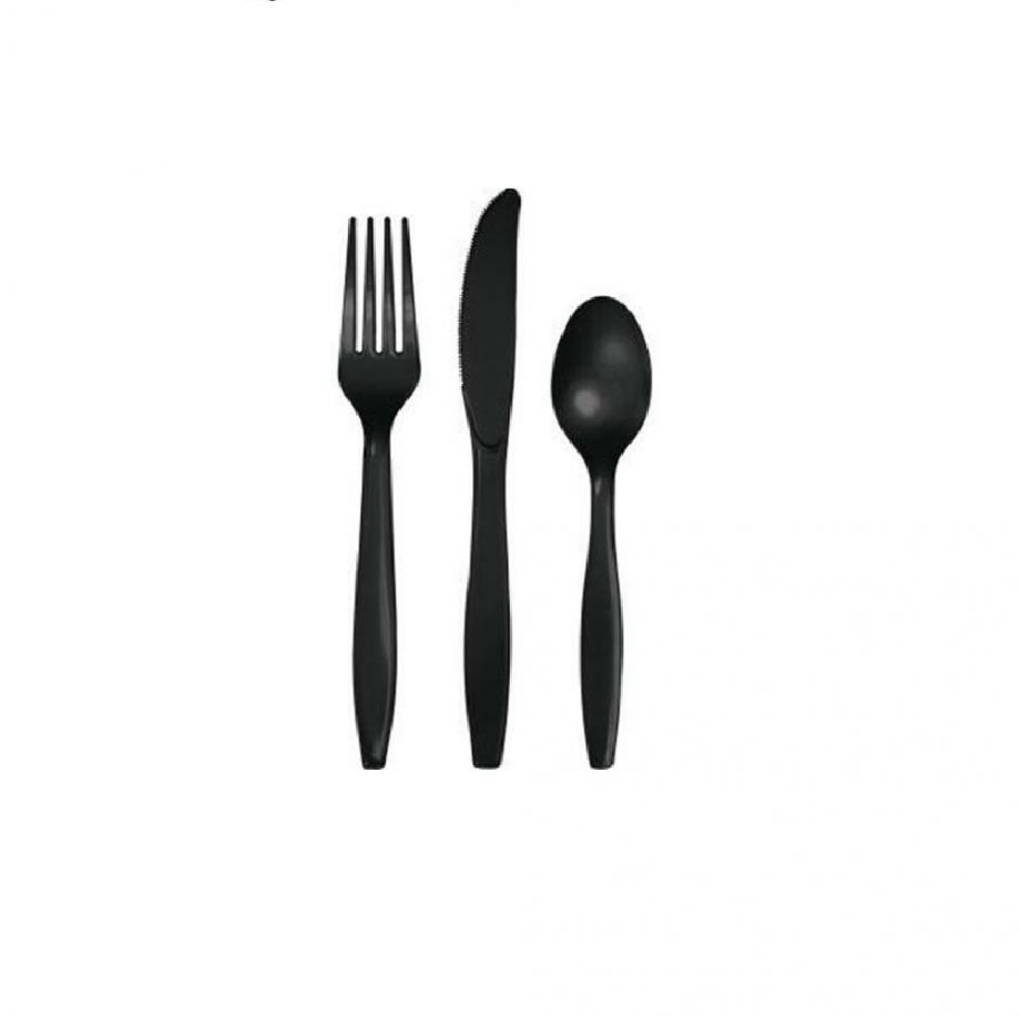 Plastic black knife,folks and spoons